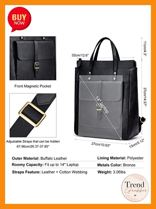 Genuine Leather Convertible Backpack Purse Retro Totes Top-handle Bags Padded
